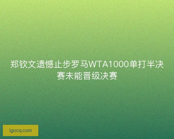 郑钦文遗憾止步罗马WTA1000单打半决赛未能晋级决赛