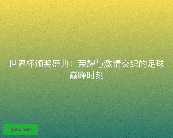 世界杯颁奖盛典：荣耀与激情交织的足球巅峰时刻